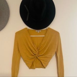 Mustard Yellow Long Sleeve Twist Crop Top